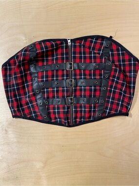 Thorn & Fable Red Black Plaid Strap-Detail Corset Top Size 1 (RI)
